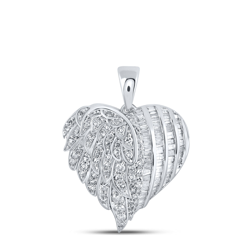 10kt White Gold Womens Round Diamond Heart Pendant 7/8 Cttw