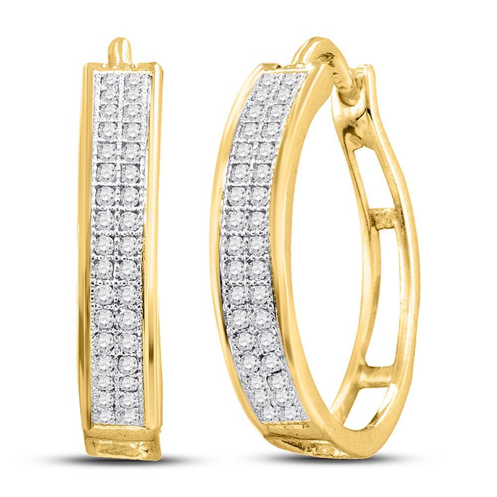 10kt Yellow Gold Womens Round Diamond Hoop Earrings 1/5 Cttw