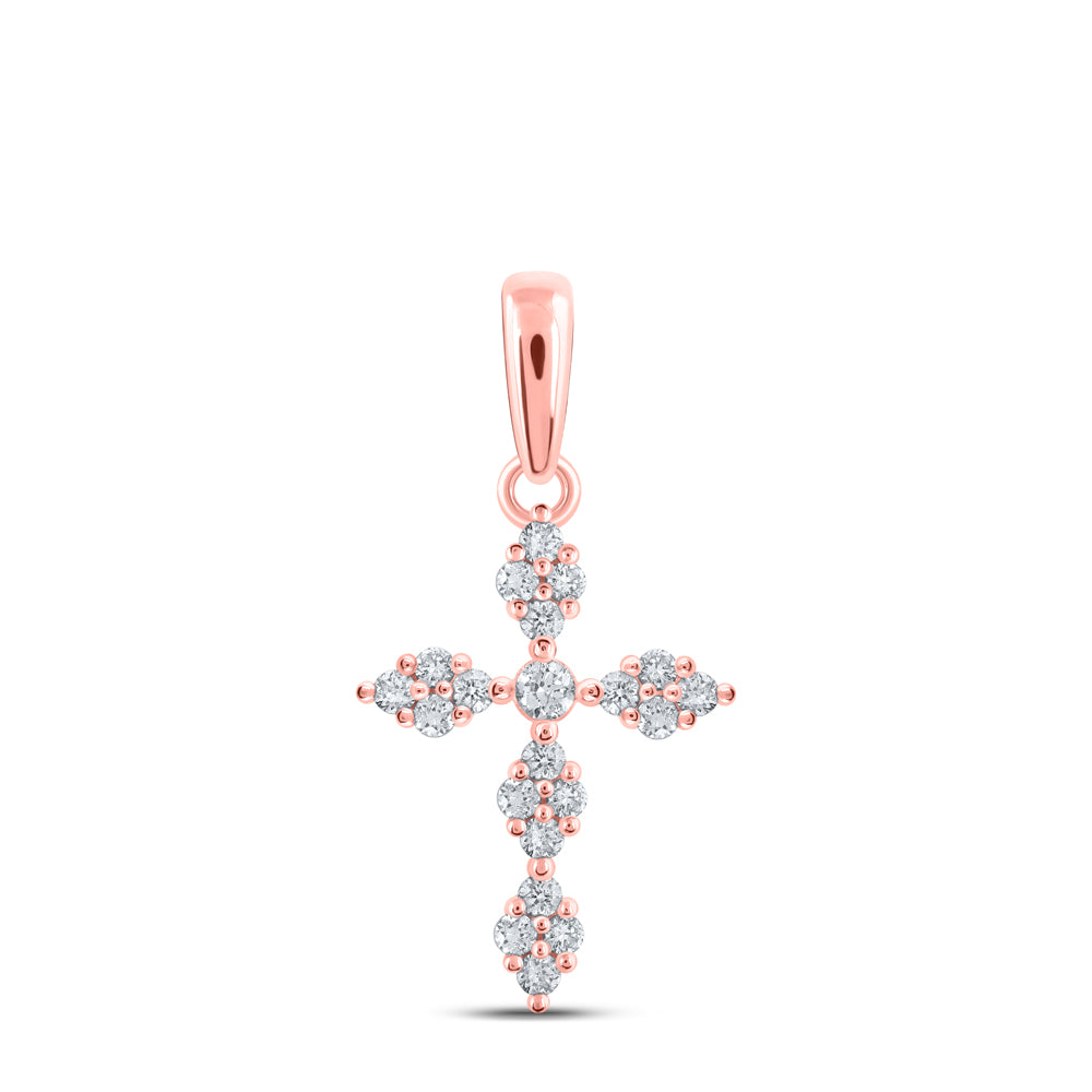 10kt Rose Gold Womens Round Diamond Cross Pendant 1/6 Cttw