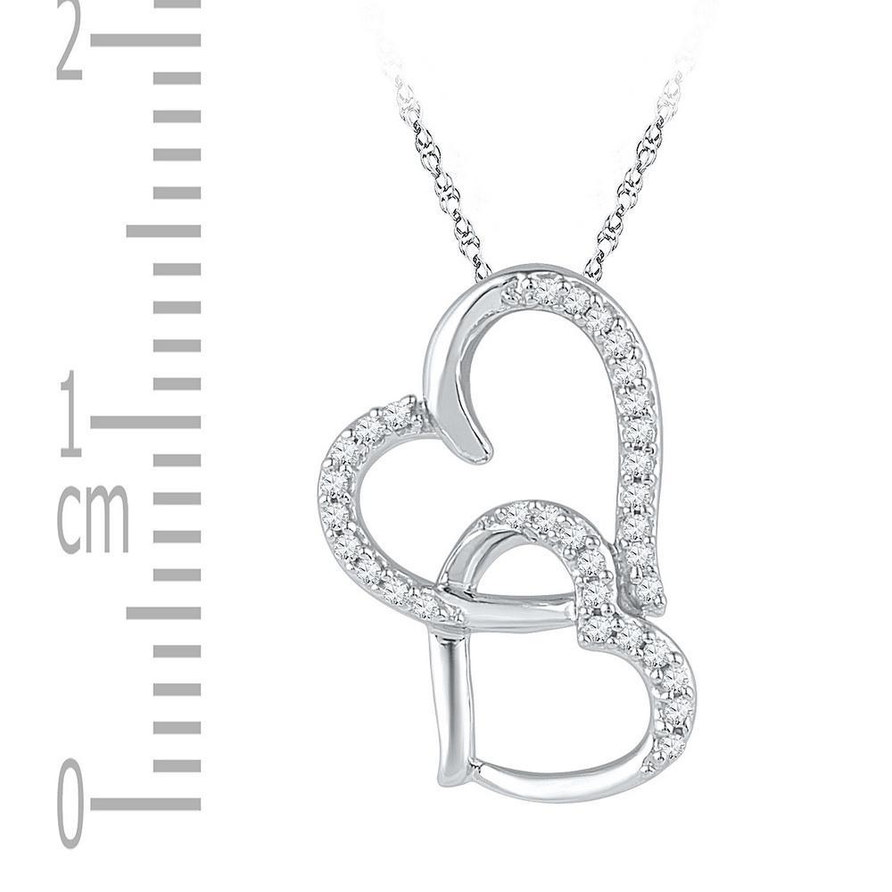 10kt White Gold Womens Round Diamond Double Heart Pendant 1/10 Cttw