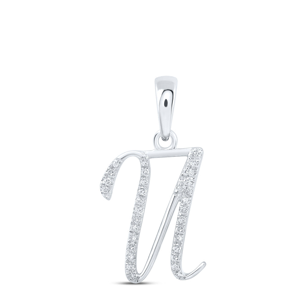 10kt White Gold Womens Round Diamond U Initial Letter Pendant 1/10 Cttw