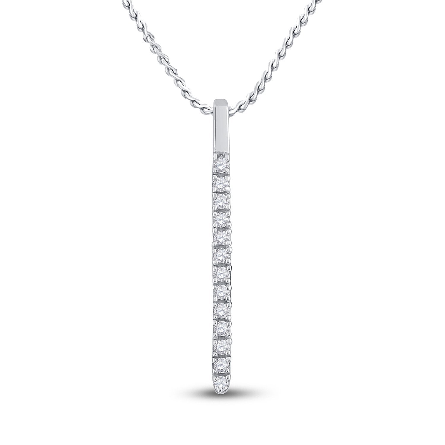 14kt White Gold Womens Round Diamond Bar Pendant 1/10 Cttw