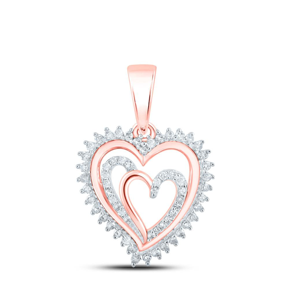 10kt Rose Gold Womens Round Diamond Heart Pendant 1/4 Cttw