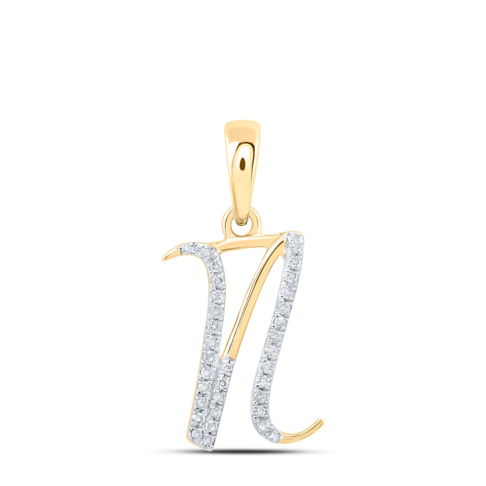 10kt Yellow Gold Womens Round Diamond N Initial Letter Pendant 1/10 Cttw