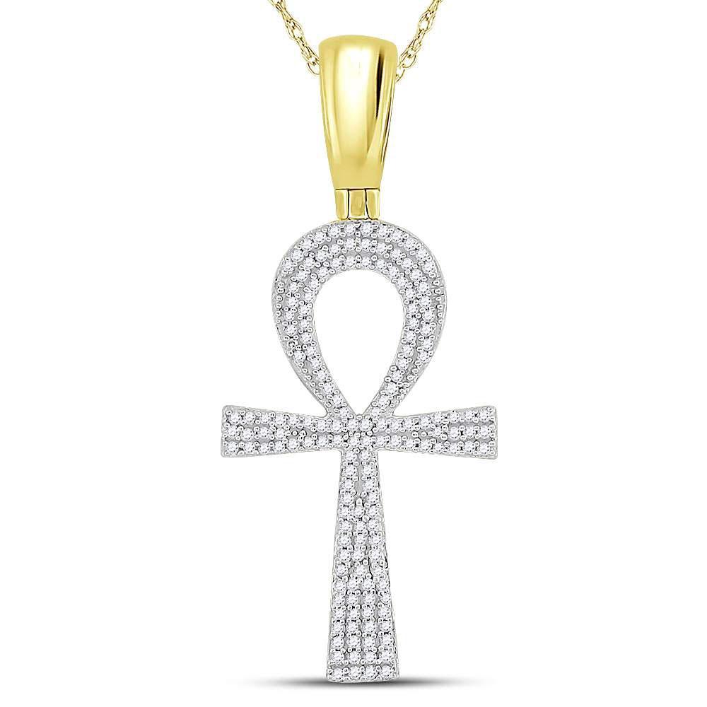 10kt Yellow Gold Mens Round Diamond Ankh Cross Charm Pendant 1/2 Cttw