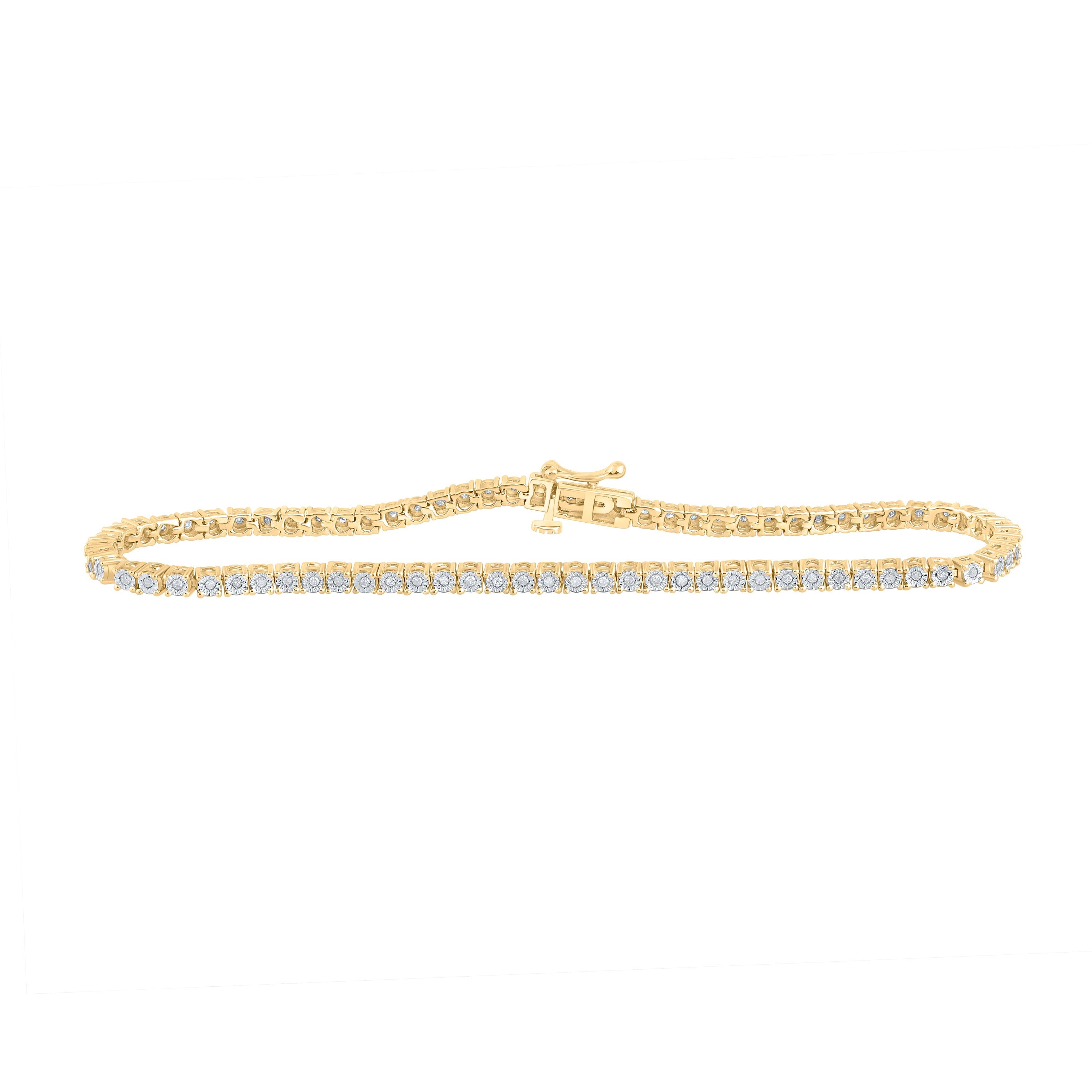 Yellow-tone Sterling Silver Womens Round Diamond 7-inch Fashion Bracelet 3/8 Cttw