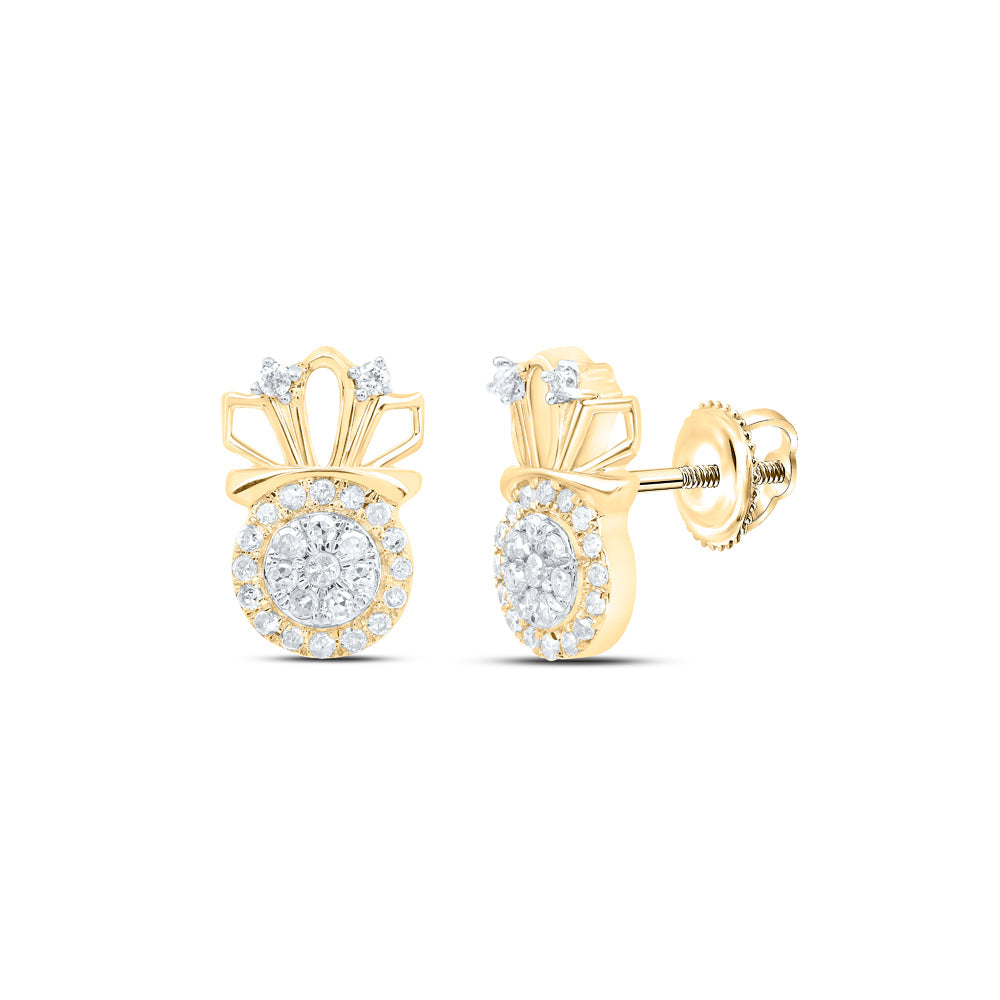 10kt Yellow Gold Womens Round Diamond Crown Earrings 1/5 Cttw