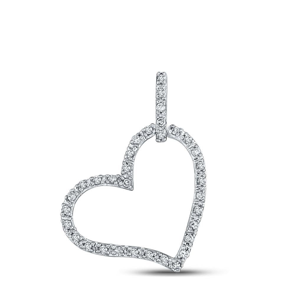 10kt White Gold Womens Round Diamond Heart Pendant 1/12 Cttw