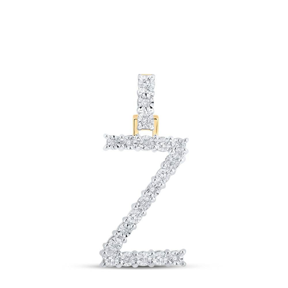 10kt Yellow Gold Womens Round Diamond Z Initial Letter Pendant 1/10 Cttw