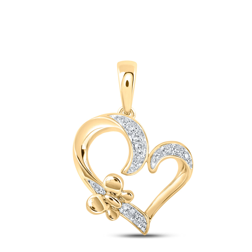 10kt Yellow Gold Womens Round Diamond Butterfly Heart Pendant 1/10 Cttw