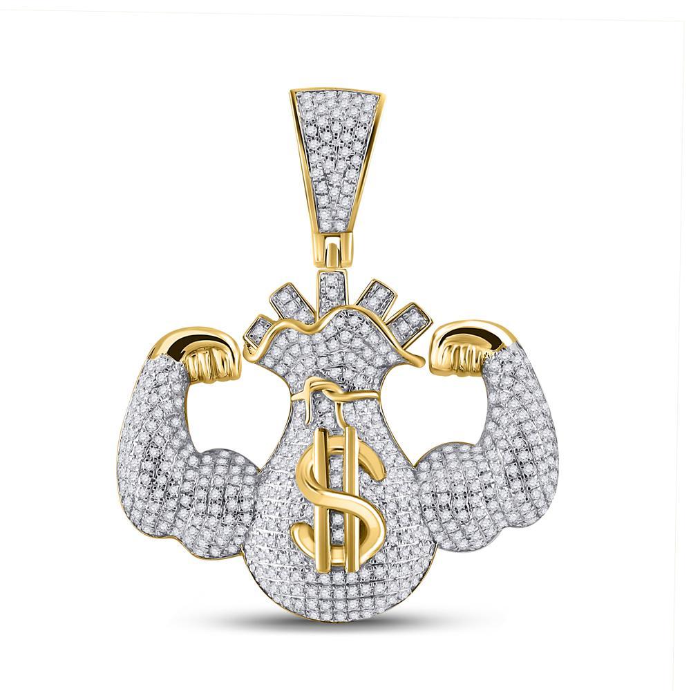 10K Yellow Gold Money Dollar Bag Charm Pendant Diamond Cut For Men Giant  Charm