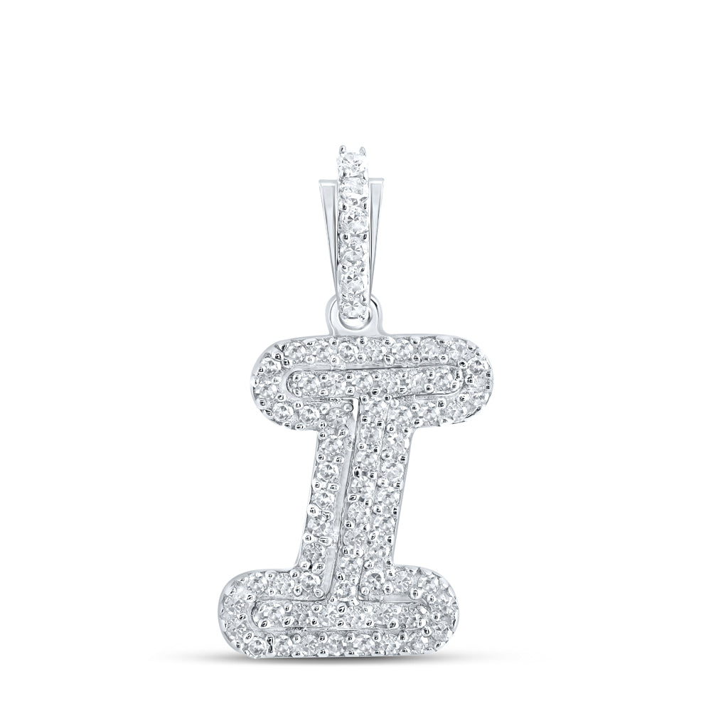 10kt White Gold Womens Round Diamond I Initial Letter Pendant 1/6 Cttw