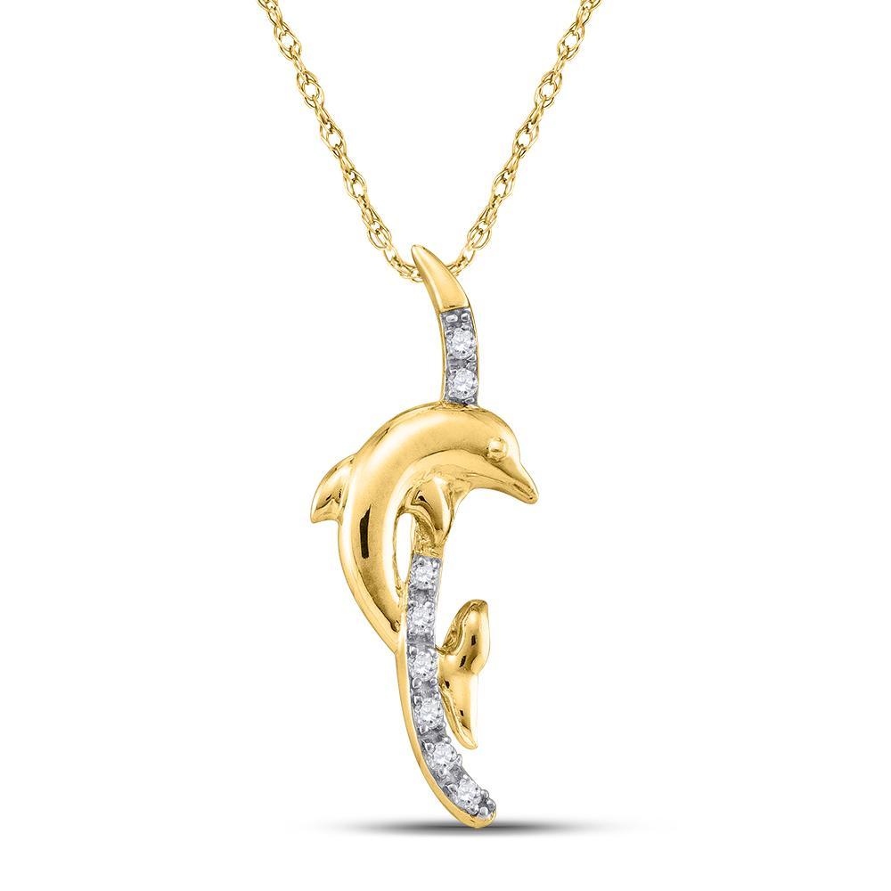 10kt Yellow Gold Womens Round Diamond Dolphin Pendant 1/10 Cttw