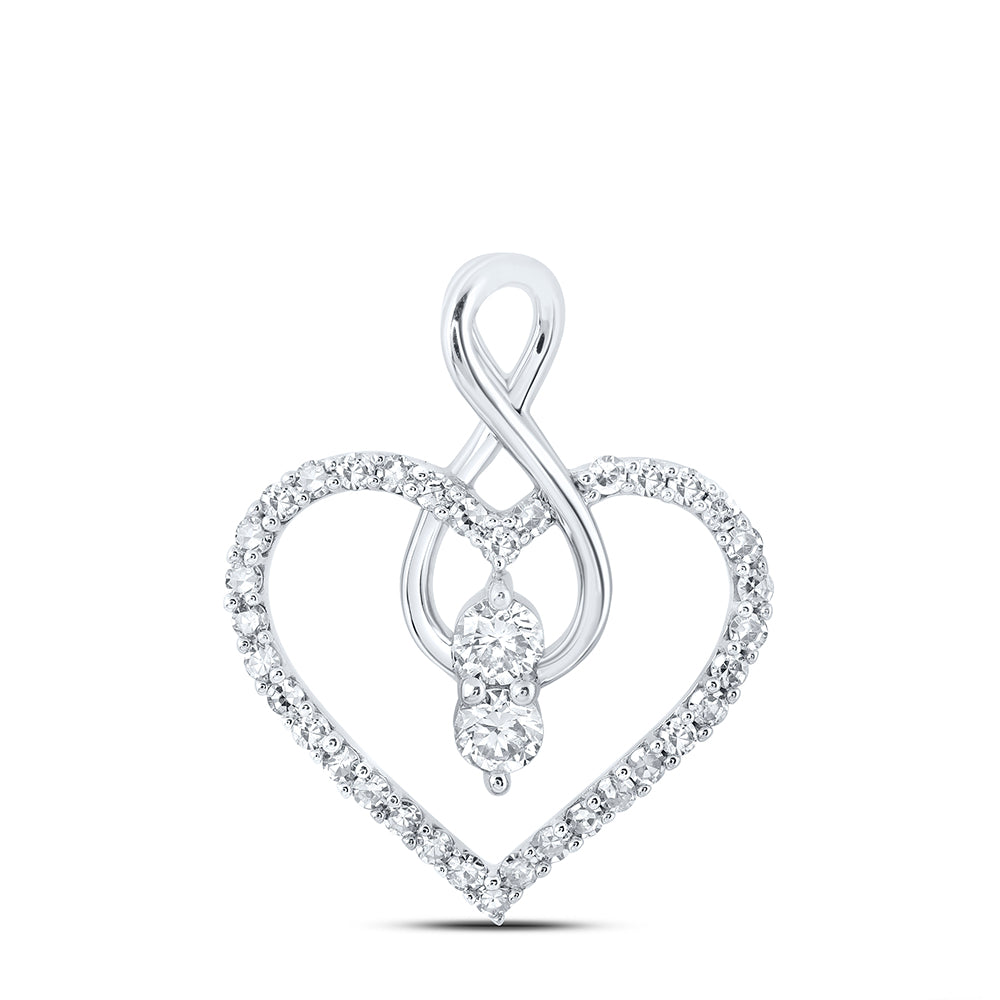 10kt White Gold Womens Round Diamond Heart Pendant 1/3 Cttw