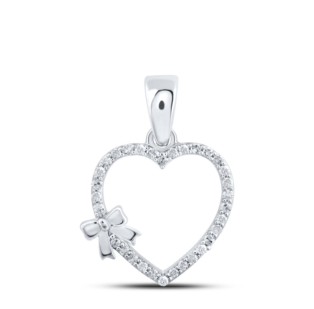 10kt White Gold Womens Round Diamond Heart Pendant 1/8 Cttw