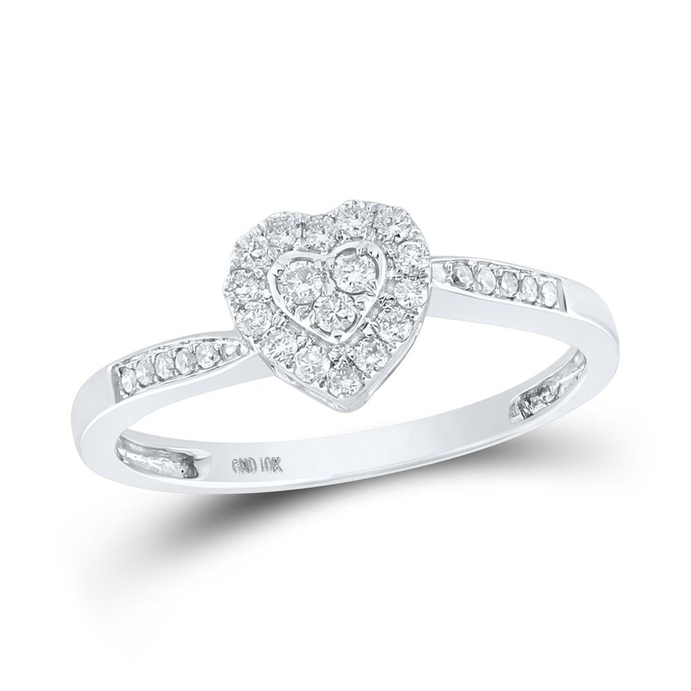 10kt White Gold Womens Round Diamond Heart Ring 1/4 Cttw