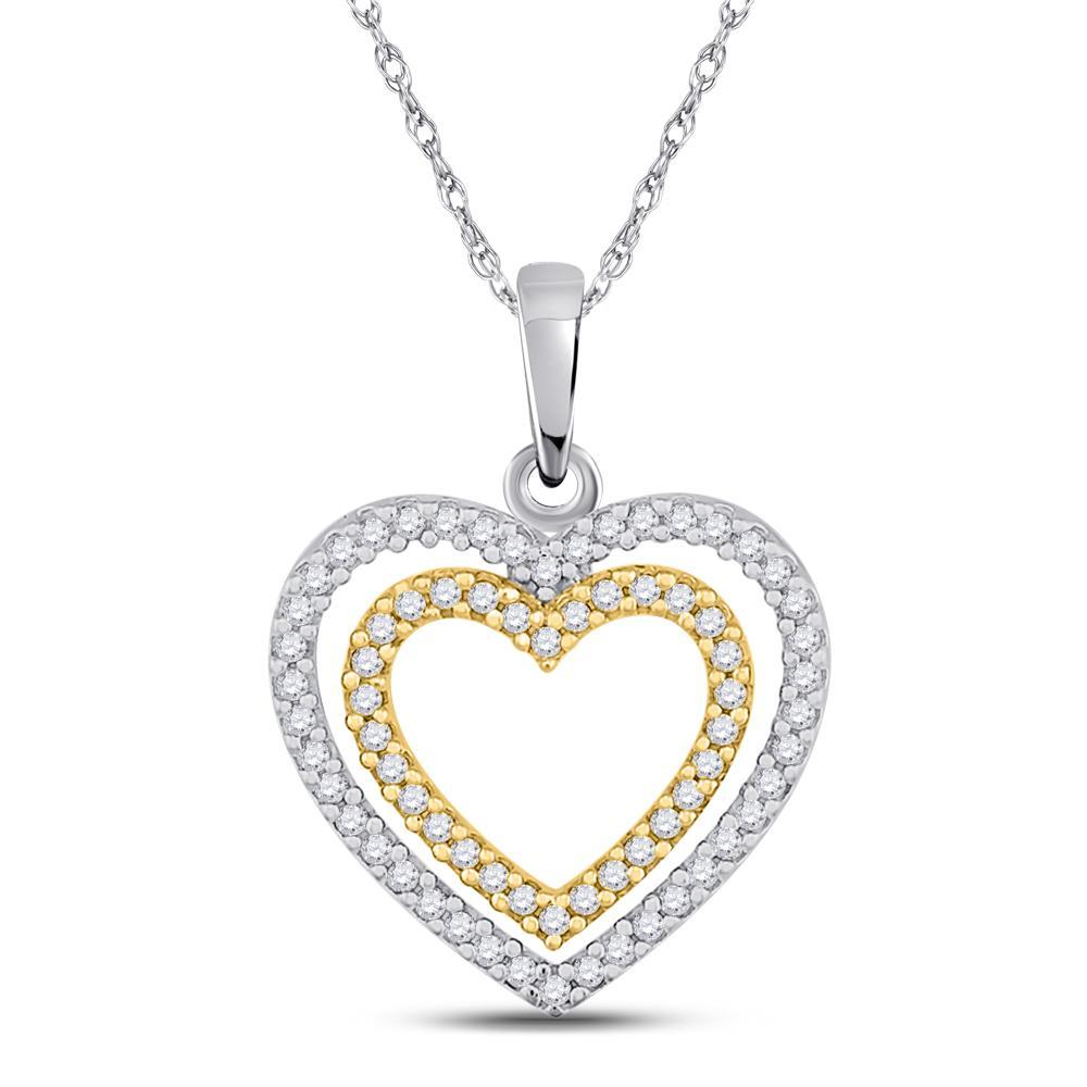 10kt Two-tone Gold Womens Round Diamond Double Heart Pendant 1/4 Cttw