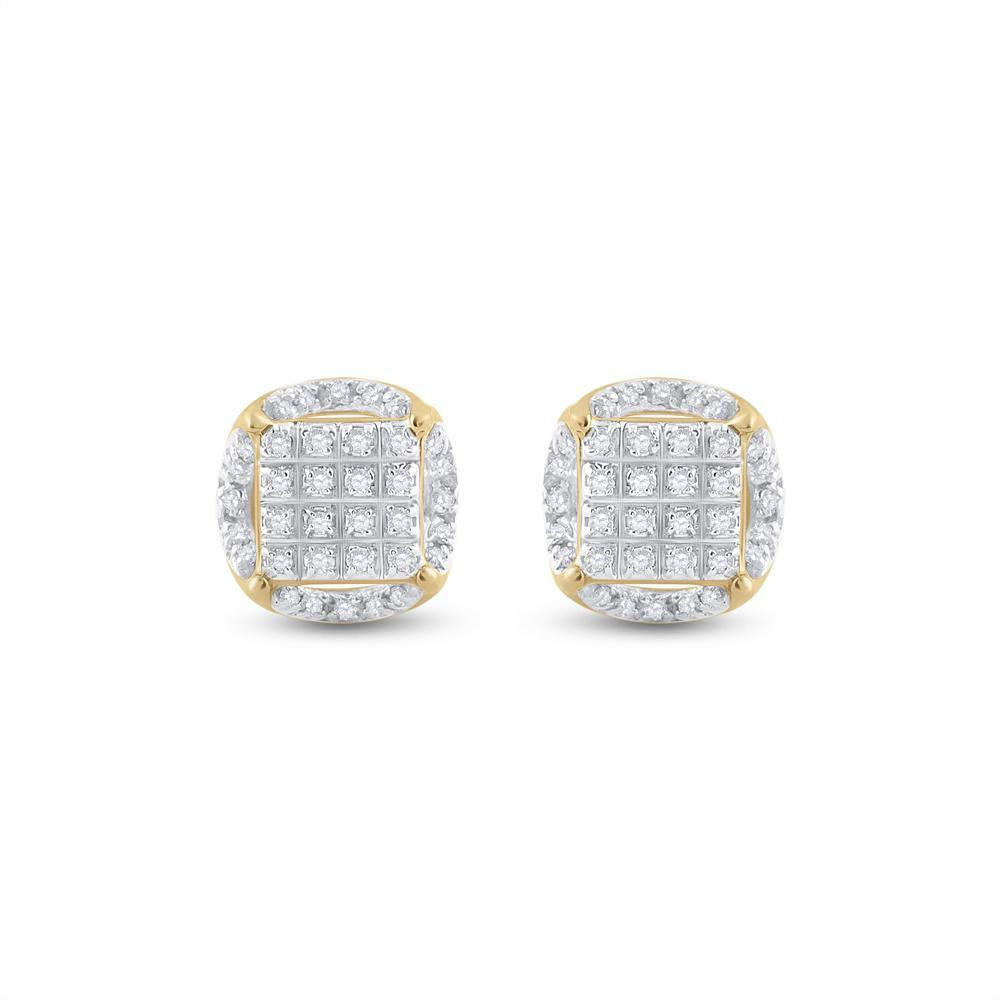 10kt Yellow Gold Mens Round Diamond Circle Cluster Earrings 1/5 Cttw