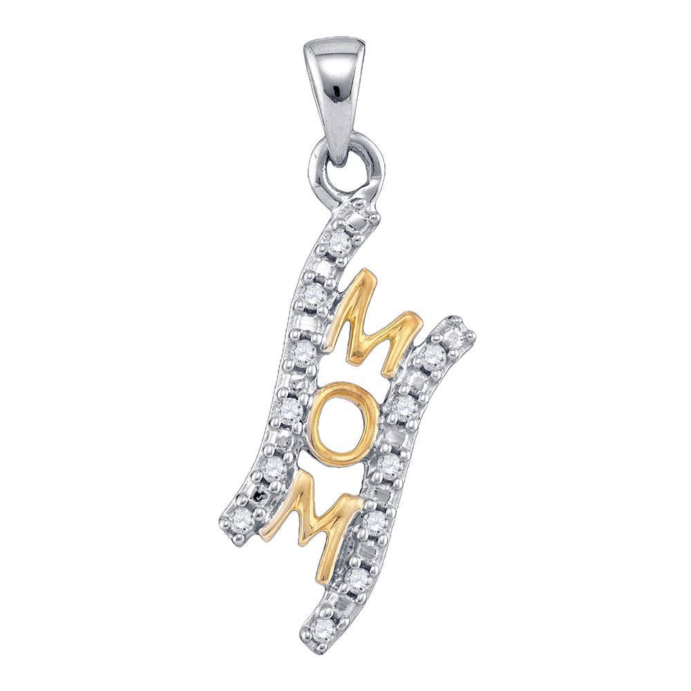 Sterling Silver Womens Round Diamond 2-tone Mom Pendant 1/10 Cttw