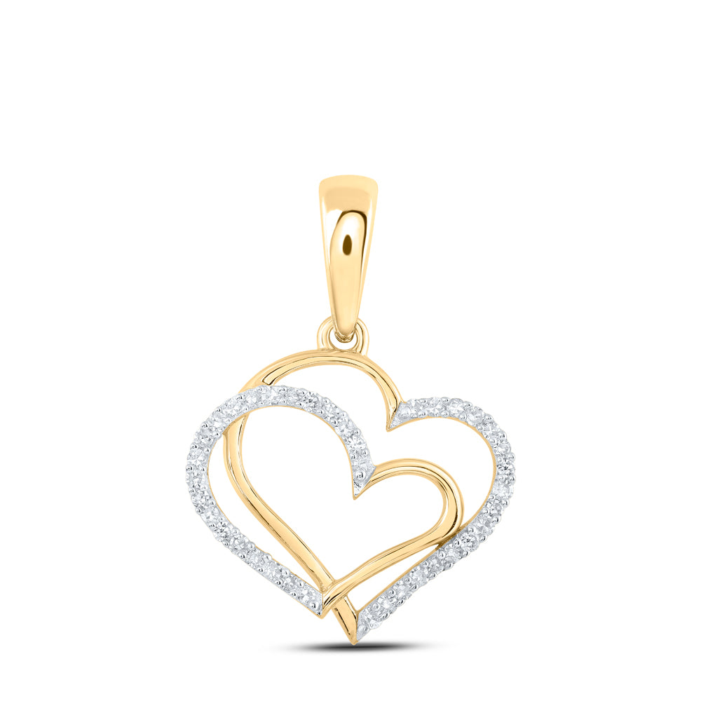 10kt Yellow Gold Womens Round Diamond Heart Pendant 1/8 Cttw