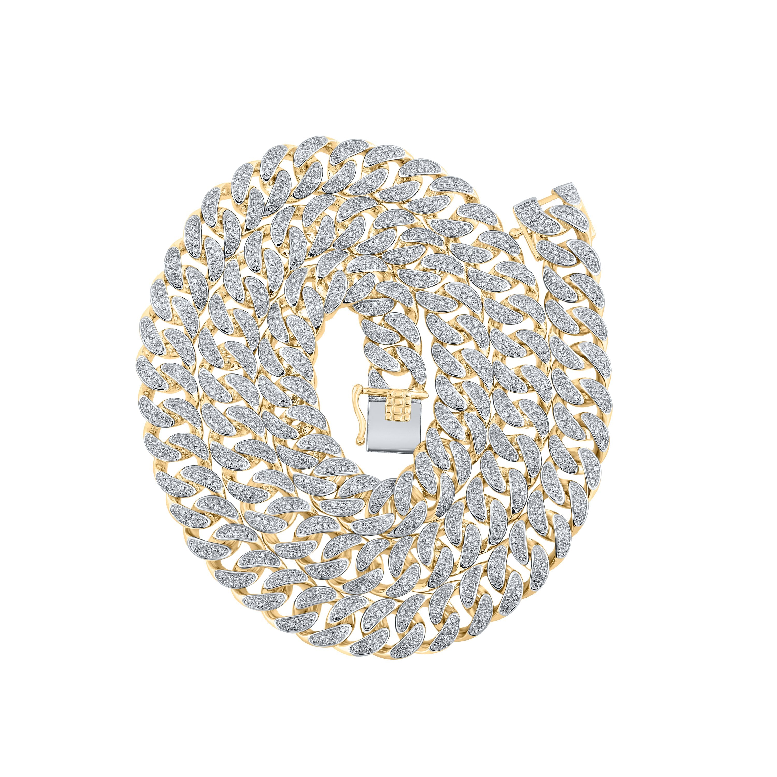 10kt Yellow Gold Mens Round Diamond 20-inch Cuban Link Chain Necklace 5 Cttw