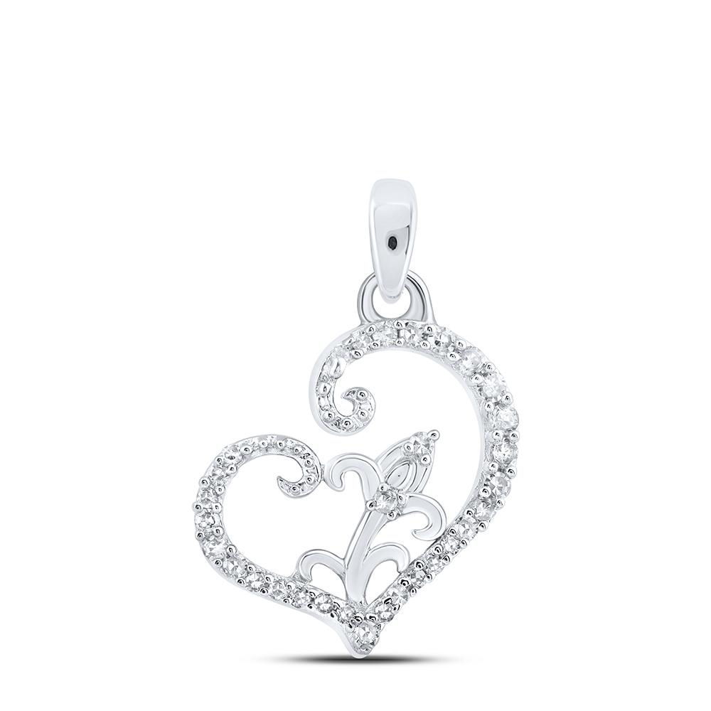 10kt White Gold Womens Round Diamond Heart Pendant 1/10 Cttw