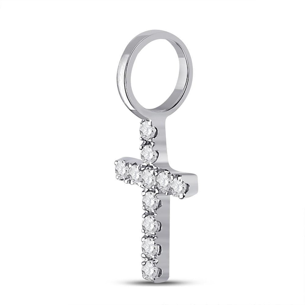 14kt cheapest White Gold Womens Round Diamond Dainty Cross Pendant 1/10 Cttw