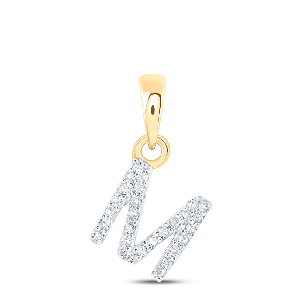 10kt Yellow Gold Womens Round Diamond M Initial Letter Pendant 1/20 Cttw