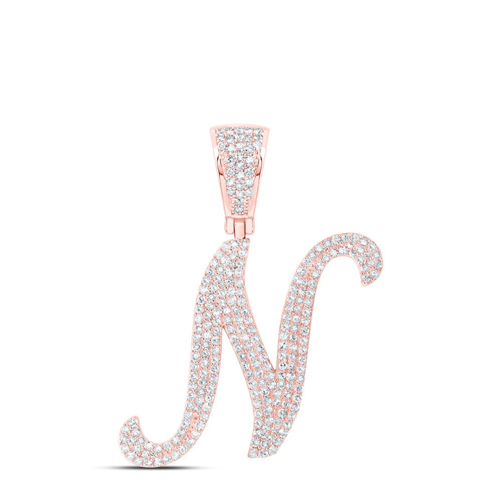 10kt Rose Gold Mens Round Diamond N Initial Letter Charm Pendant 1 Cttw