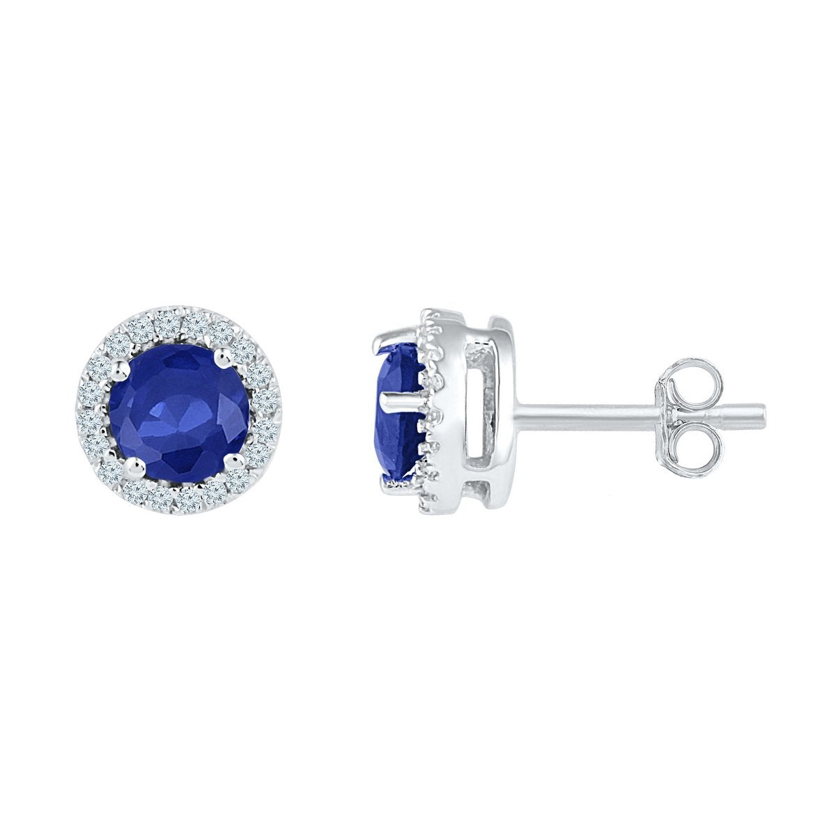 Sterling Silver Womens Round Lab-Created Blue Sapphire Stud Earrings 1-1/2 Cttw