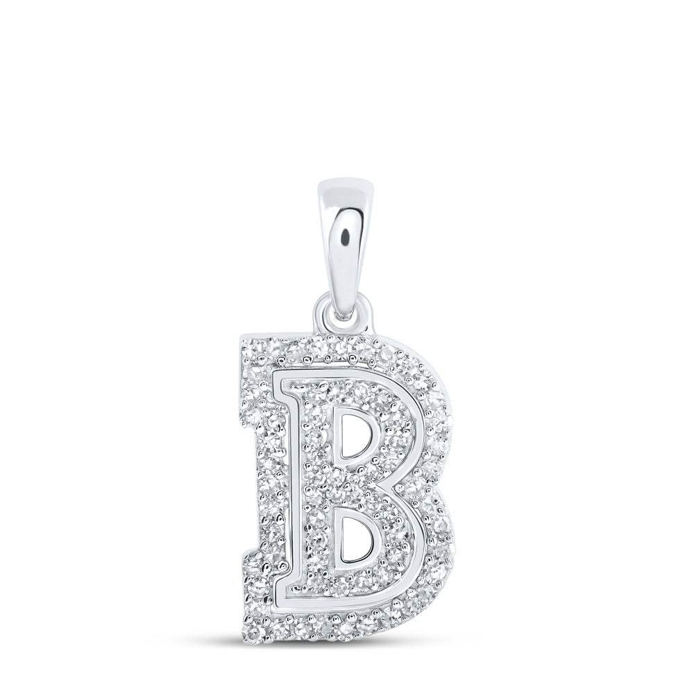 10kt White Gold Womens Round Diamond B Initial Letter Pendant 1/5 Cttw