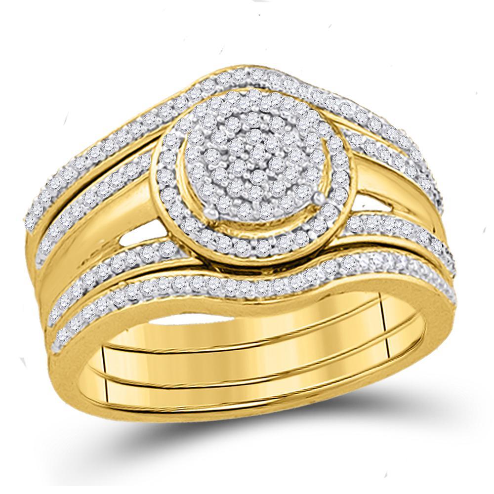 10kt Yellow Gold Round Diamond 3-Piece Bridal Wedding Ring Band Set 1/3 Cttw