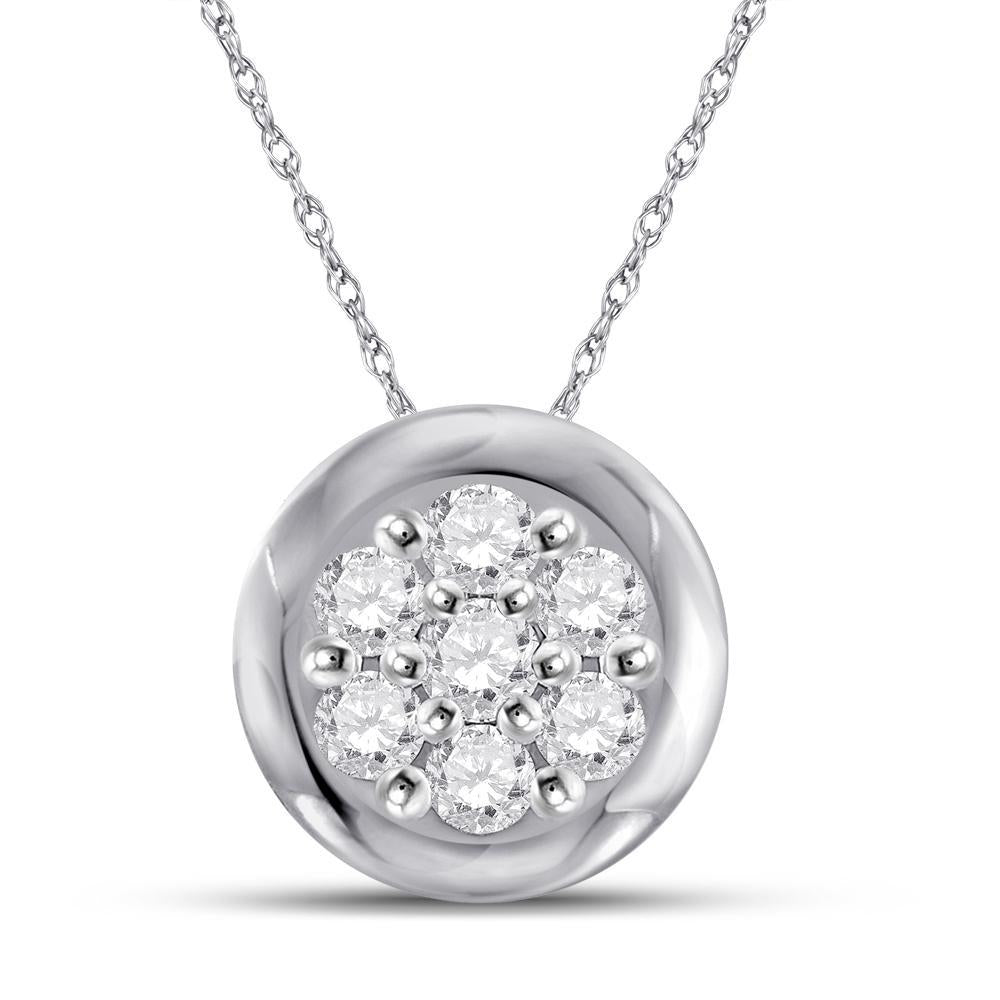 10kt White Gold Womens Round Diamond Flower Cluster Pendant 1/10 Cttw