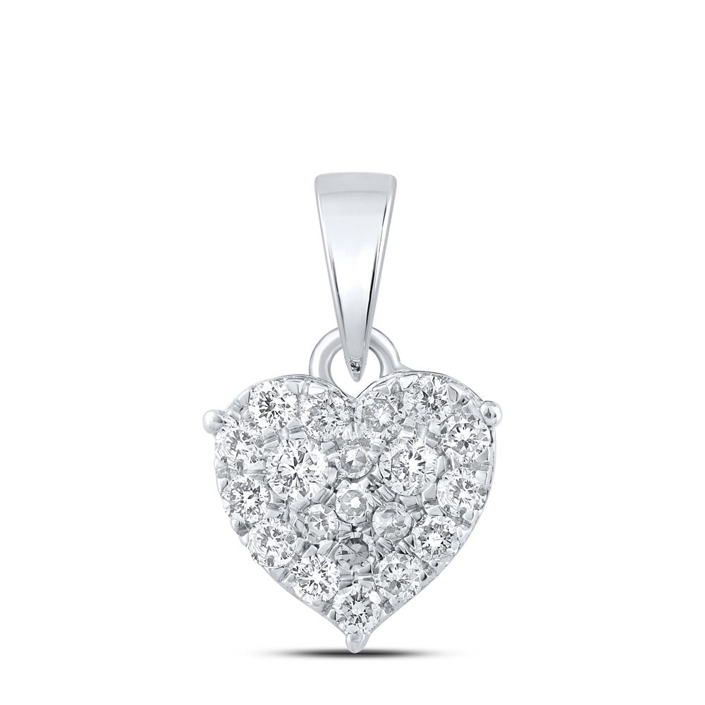 10kt White Gold Womens Round Diamond Heart Pendant 1/4 Cttw