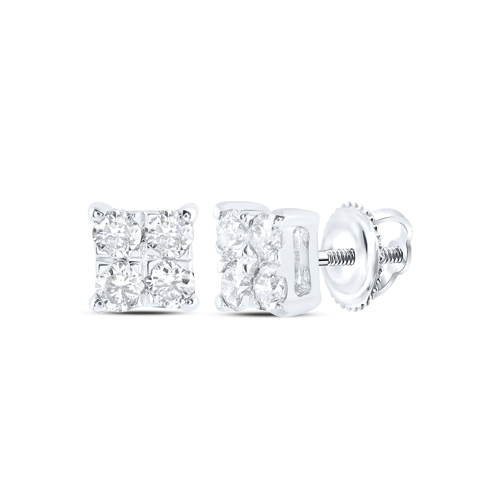 10kt White Gold Womens Round Diamond Square Earrings 1/6 Cttw