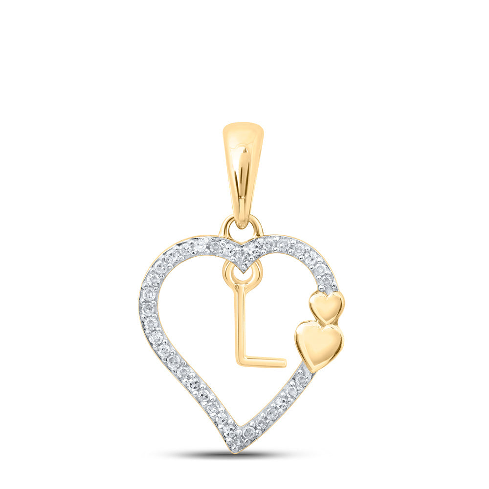 10kt Yellow Gold Womens Round Diamond L Heart Letter Pendant 1/10 Cttw