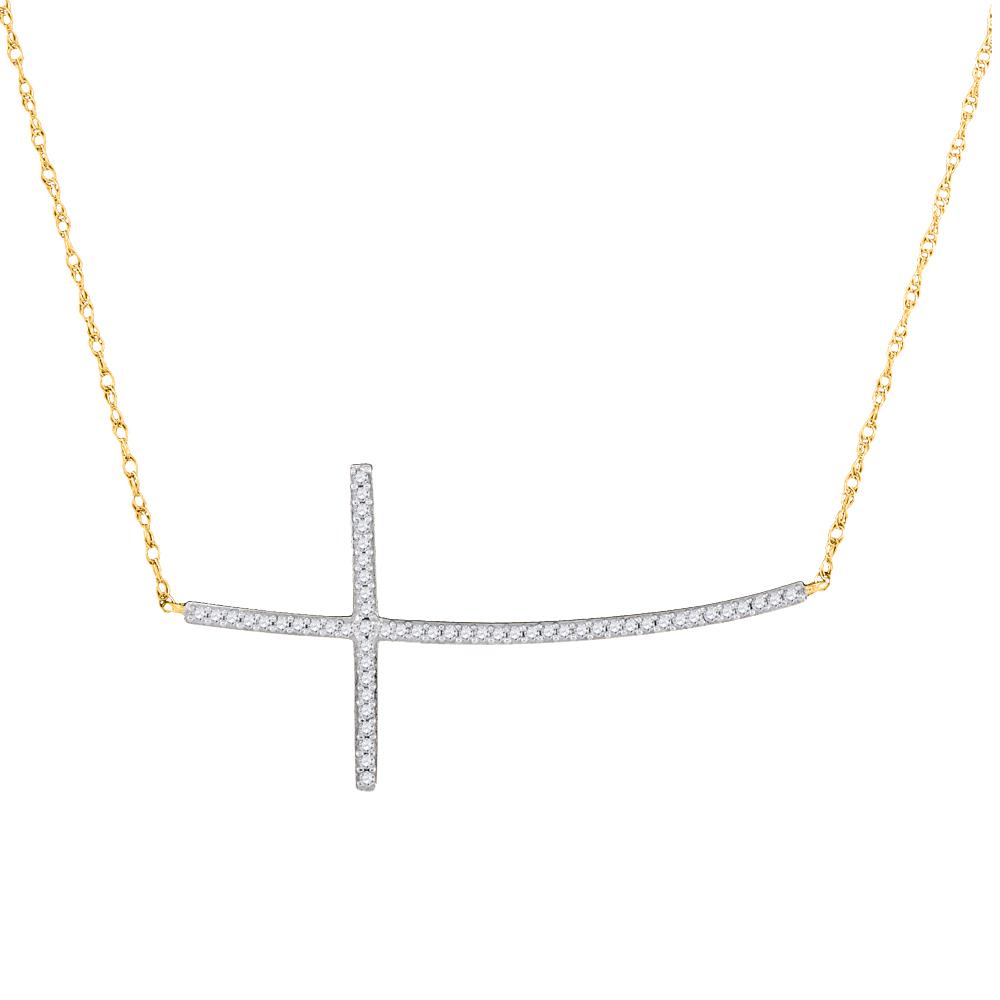 10kt Yellow Gold Womens Round Diamond Horizontal Cross Pendant 1/6 Cttw