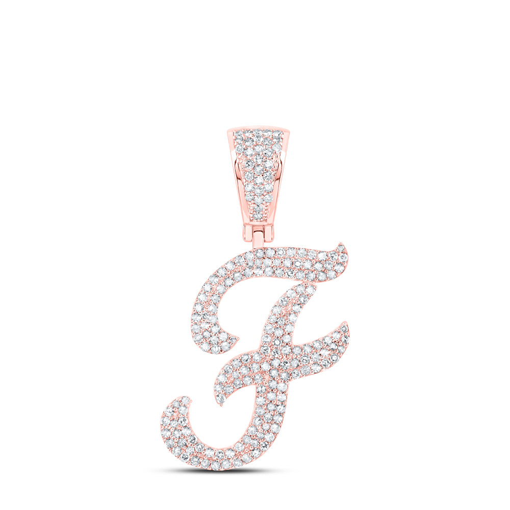 10kt Rose Gold Mens Round Diamond F Initial Letter Charm Pendant 7/8 Cttw