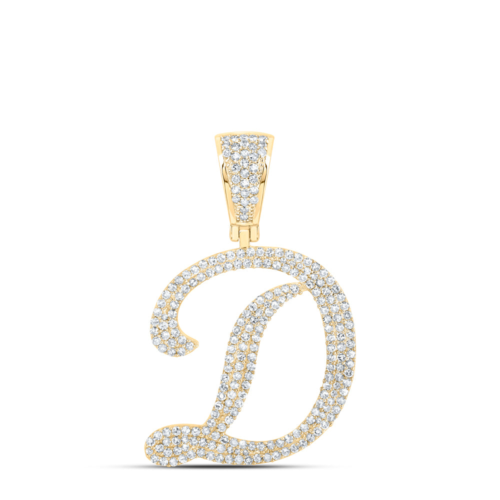 10kt Yellow Gold Mens Round Diamond D Initial Letter Charm Pendant 1 Cttw