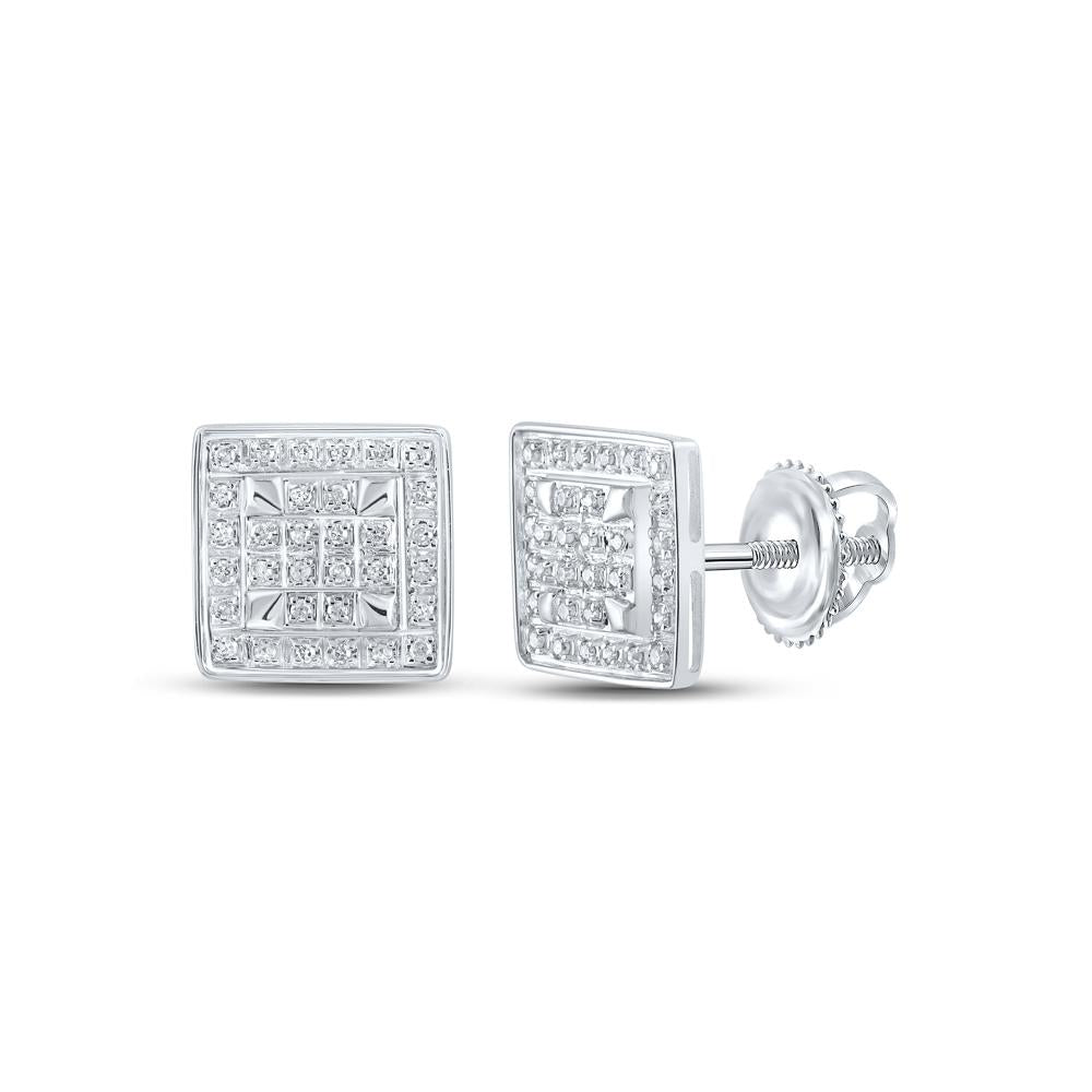 10kt White Gold Womens Round Diamond Square Earrings 1/5 Cttw