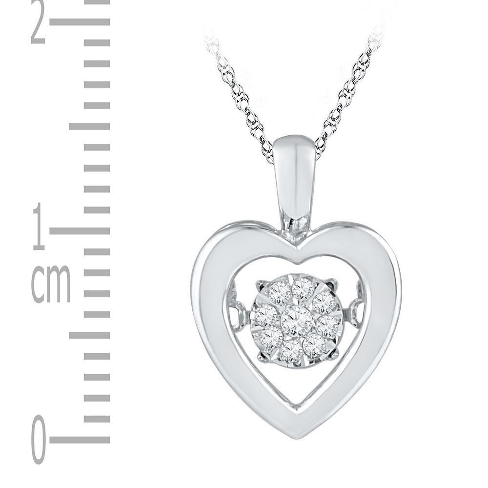 Sterling Silver Womens Round Diamond Moving Twinkle Heart Pendant 1/10 Cttw