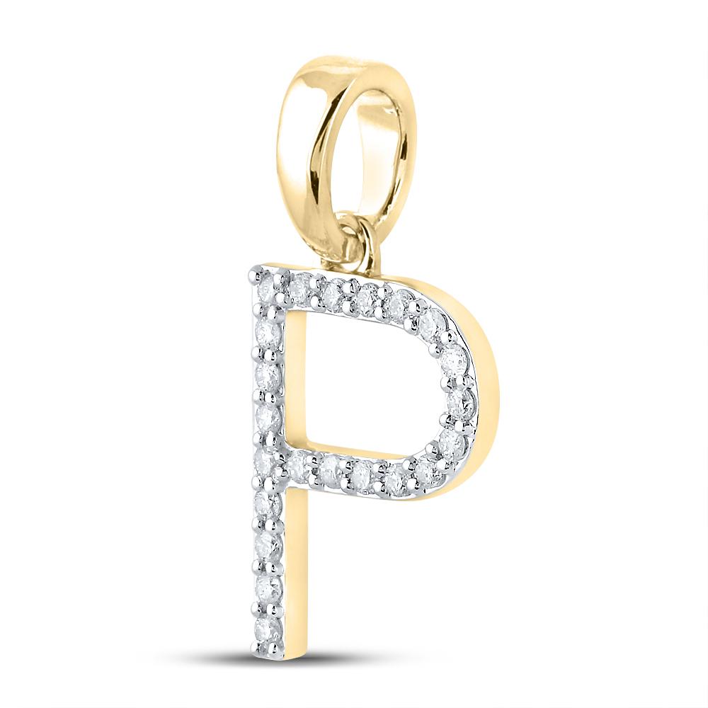 10kt Yellow Gold Womens Round Diamond P Initial Letter Pendant 1/6 Cttw