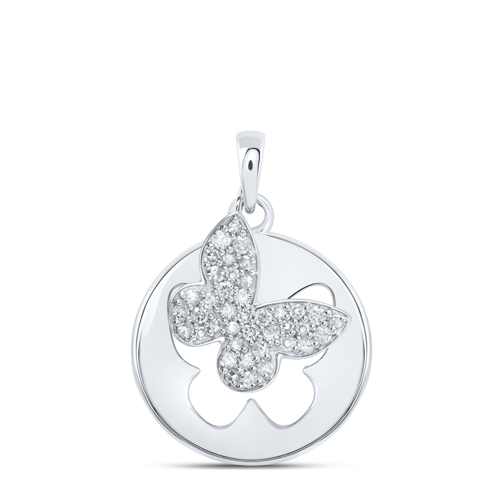 10kt White Gold Womens Round Diamond Cutout Butterfly Pendant 1/3 Cttw