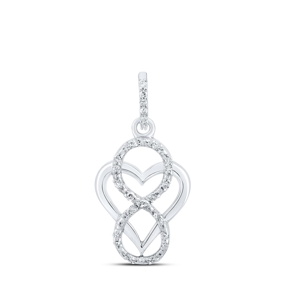 Sterling Silver Womens Round Diamond Heart Pendant 1/12 Cttw