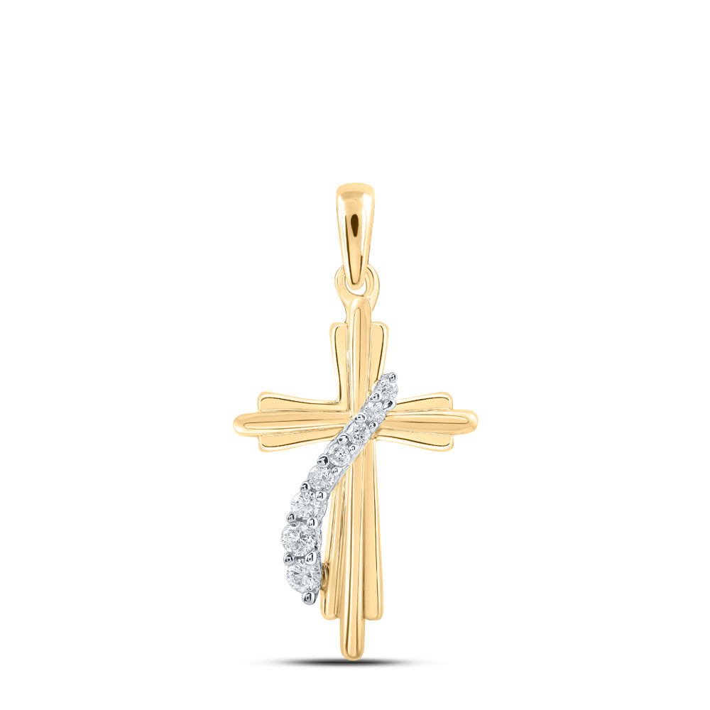 10kt Yellow Gold Womens Round Diamond Cross Pendant 1/8 Cttw