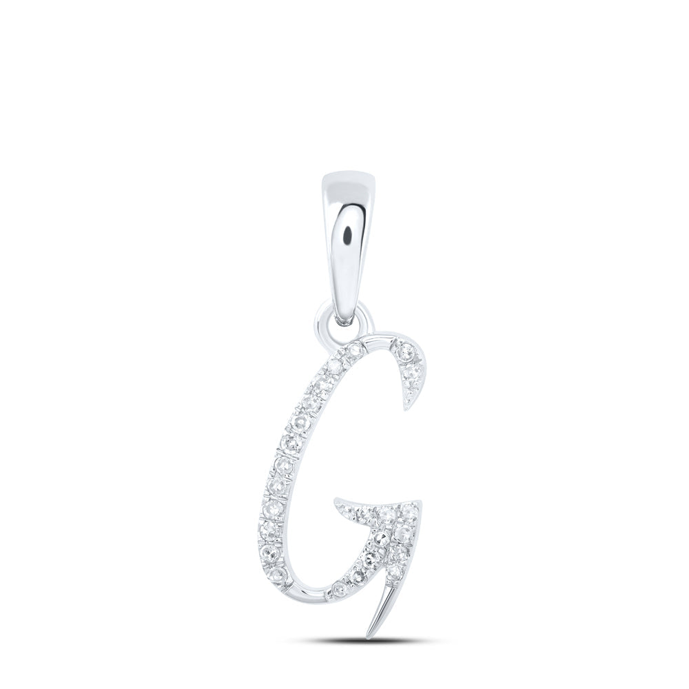 10kt White Gold Womens Round Diamond G Initial Letter Pendant 1/12 Cttw